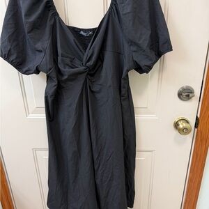 SHEIN Black Midi Dress with Puff Sleeves